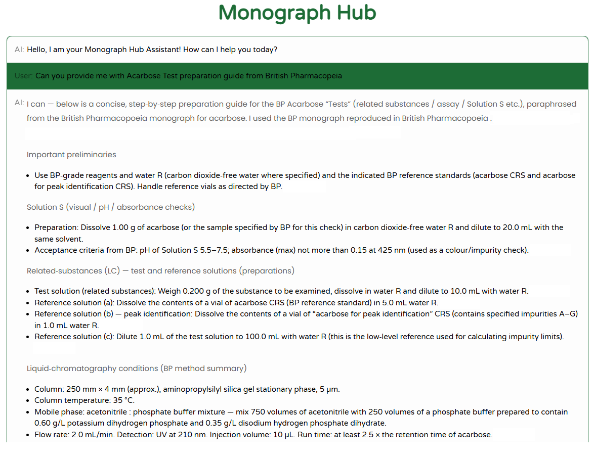 Live discussion screenshot: Acarbose monograph Q&A